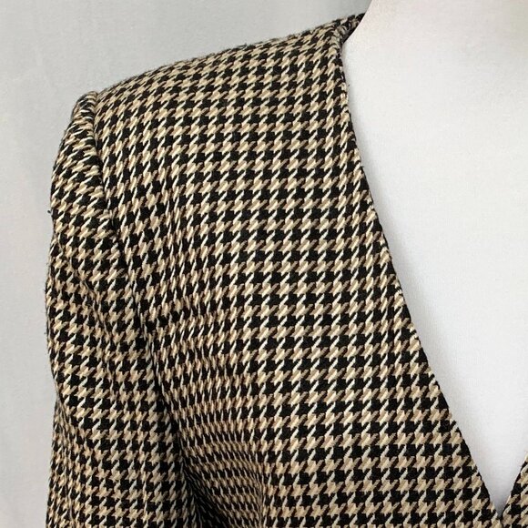 Vtg 80s Houndstooth Double Breast Wool Blazer Jacket Made in USA - Picture 4 of 16